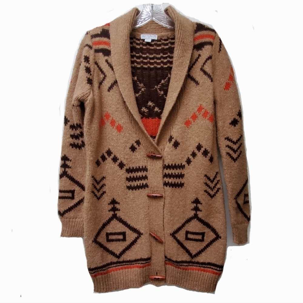 Cotton On Tan Color Tribal Southwest Long Cardigan Wool Blend Size Small
